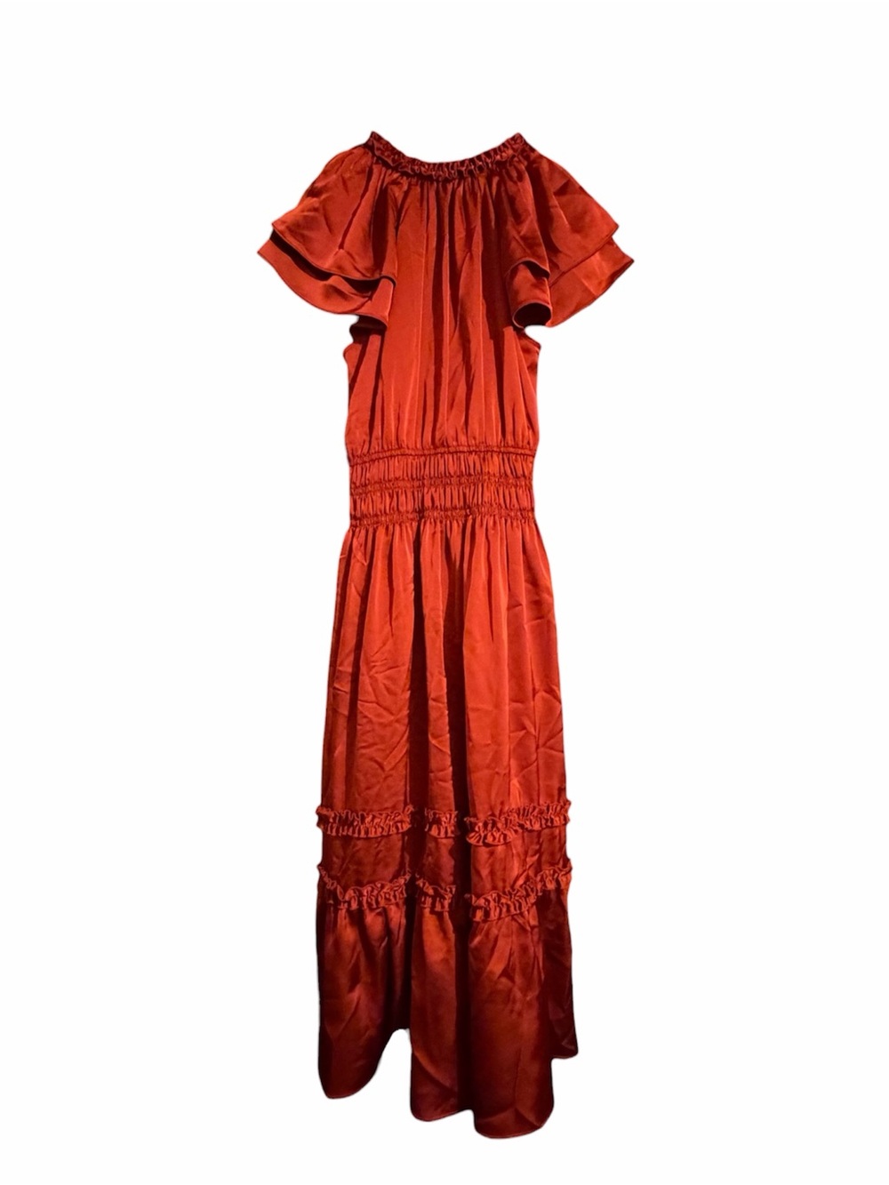Tiered Ruffle Sleeve Tie Neck Midi Dress - Picture 5 of 8